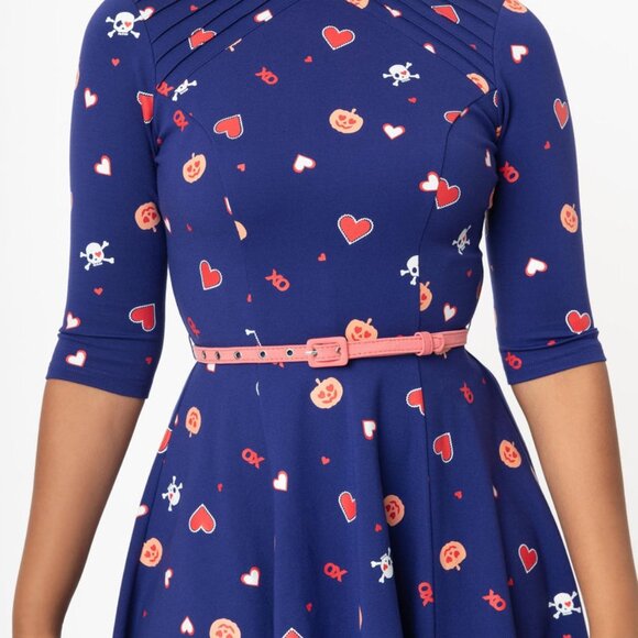 Spooky Hearts Valentine Fit & Flare Retro Stephanie Dress by Unique Vintage - Picture 3 of 5